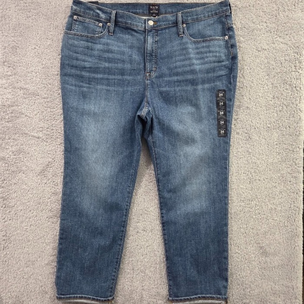 J.Crew Slim Boyfriend Jeans Women 34 Blue All-Day Stretch Mid Rise NWT 40" Waist